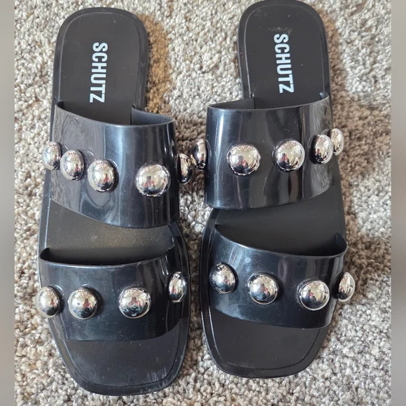 SCHUTZ Lizzie Studded Black Jelly Sandals 9 - Picture 12 of 13